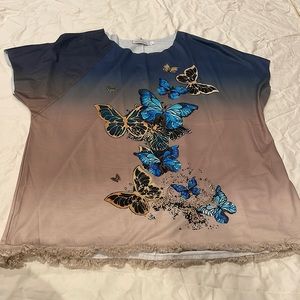 XL never worn butterfly shirt with fringe
